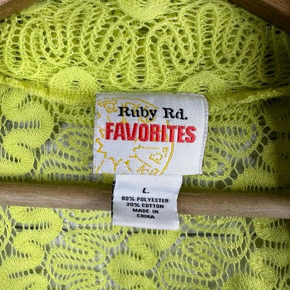 Ruby Rd Favorites Womens size Large 3/4 Sleeve Open Lace Knit Cardigan Yellow - Picture 5 of 9